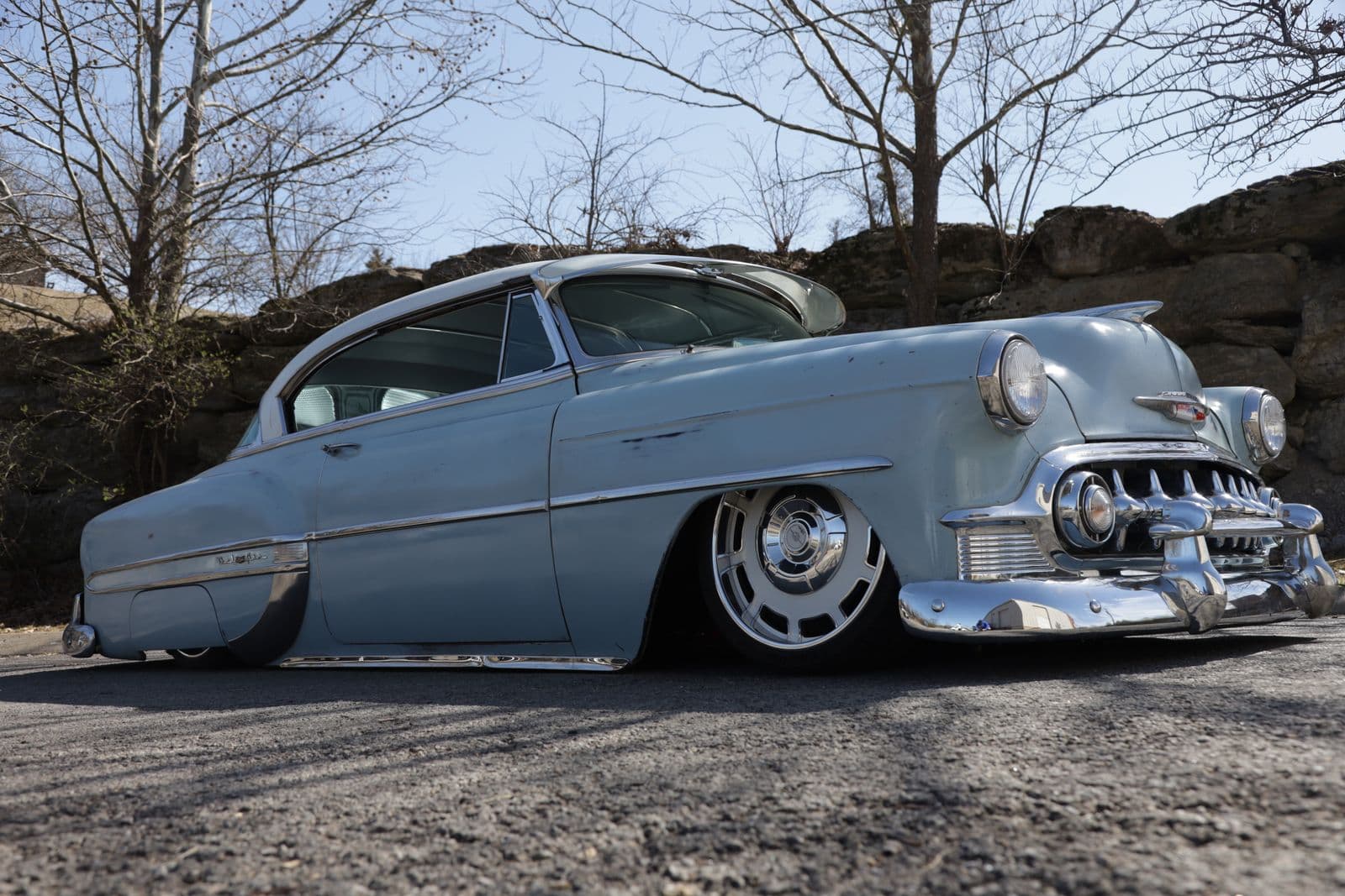 Classic custom car with dramatic lighting